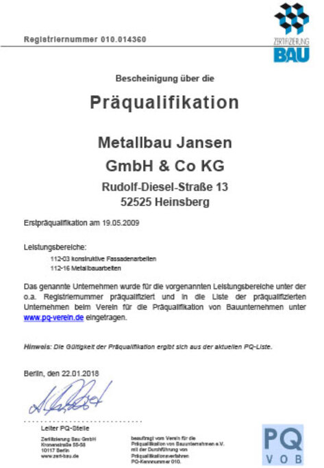 PQ VOB-Bescheinigung